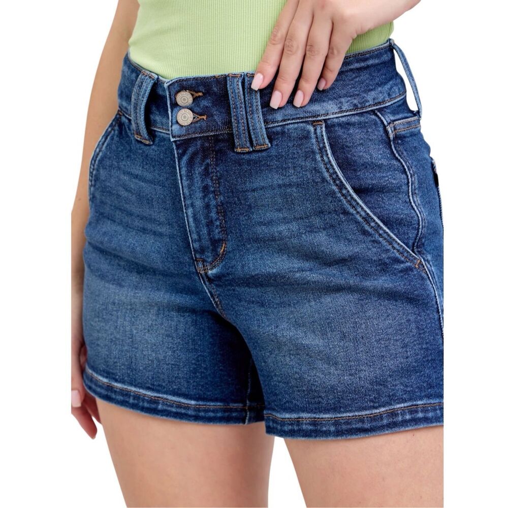 Judy Blue Double Button High Rise Denim Shorts Dark Wash Stretch Size XL NWT - Picture 2 of 11